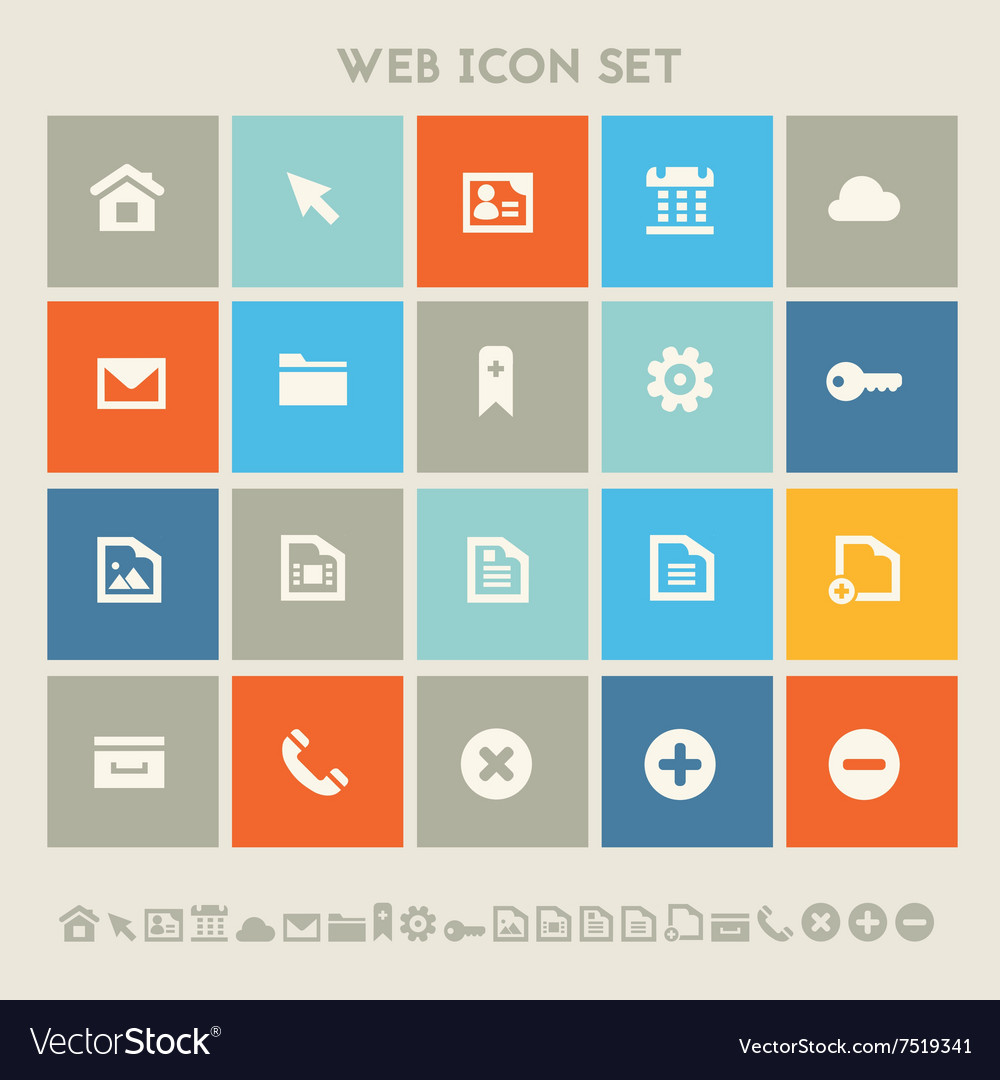 Web icon set multicolored square flat buttons