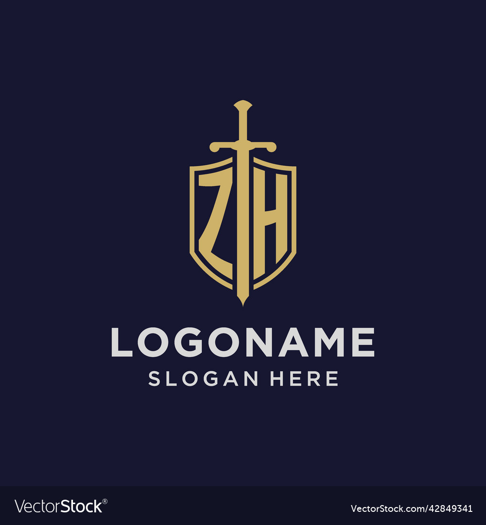 Zh logo initial monogram with shield and sword