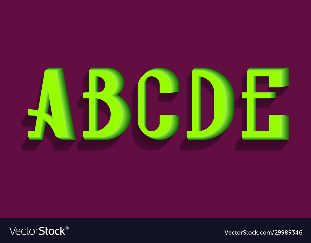 A b c d e hellgrüne Buchstaben urban 3d Schriftart