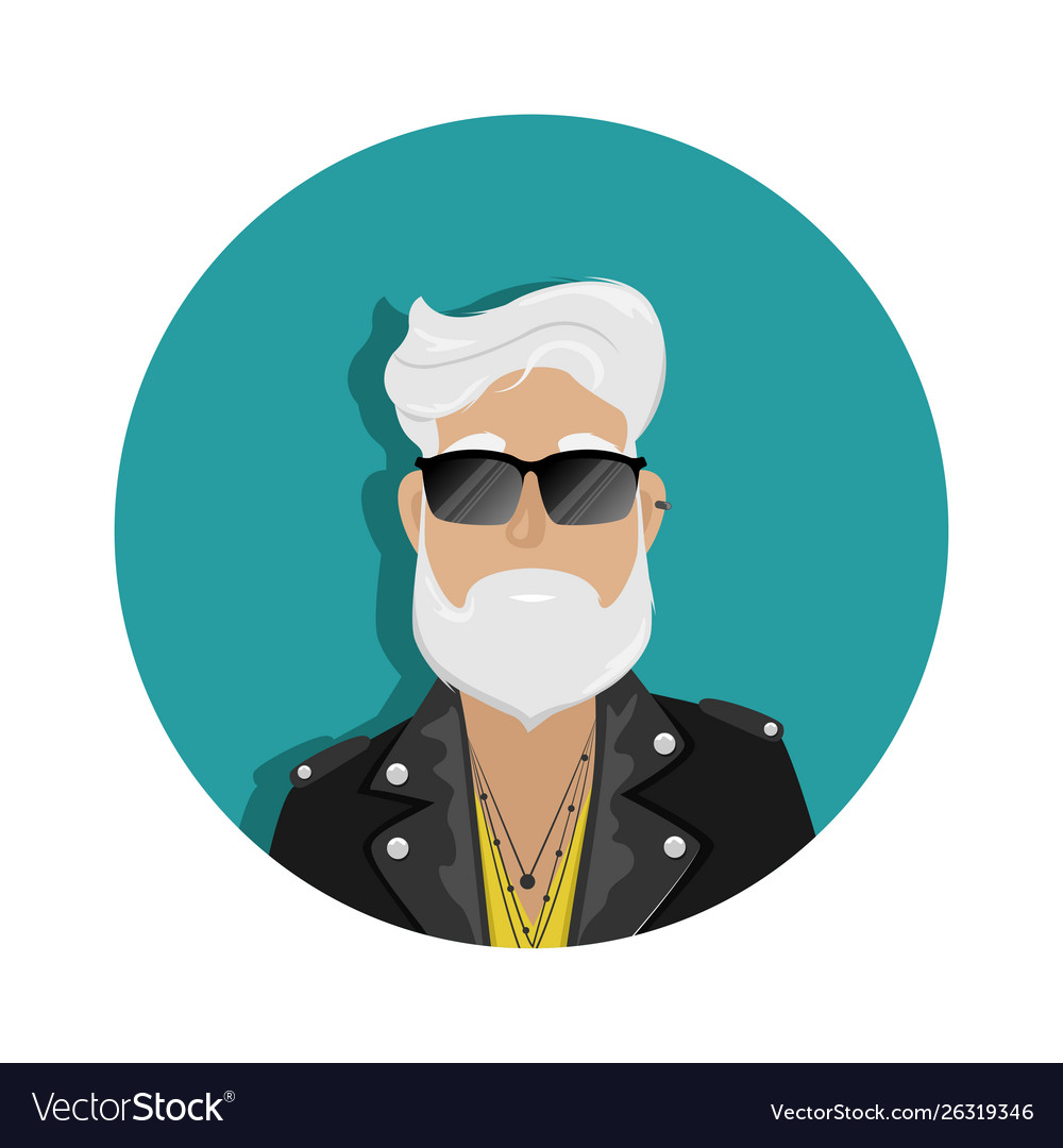 A hipster man with gray hair and beard