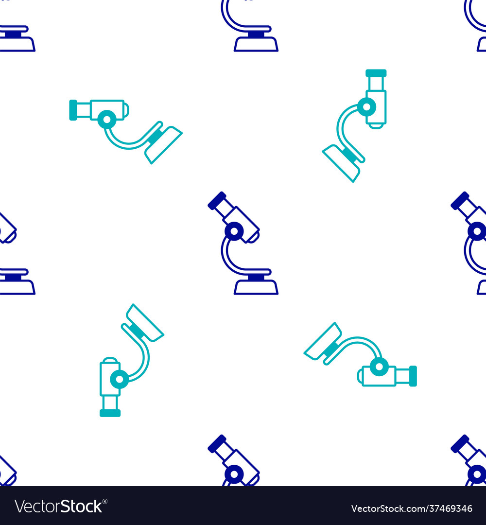 Blue microscope icon isolated seamless pattern vector image Blue microscope icon isolated seamless pattern