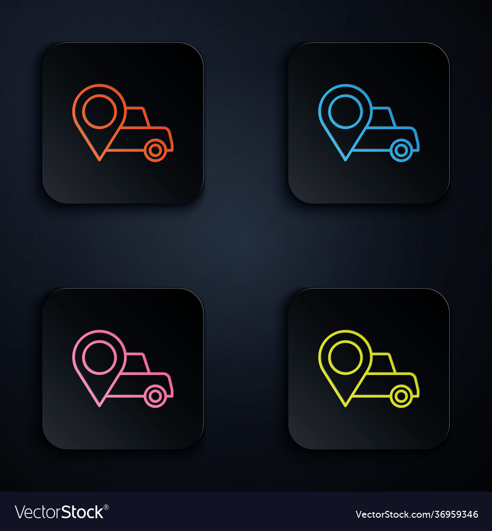 Color neon line map pointer with taxi icon