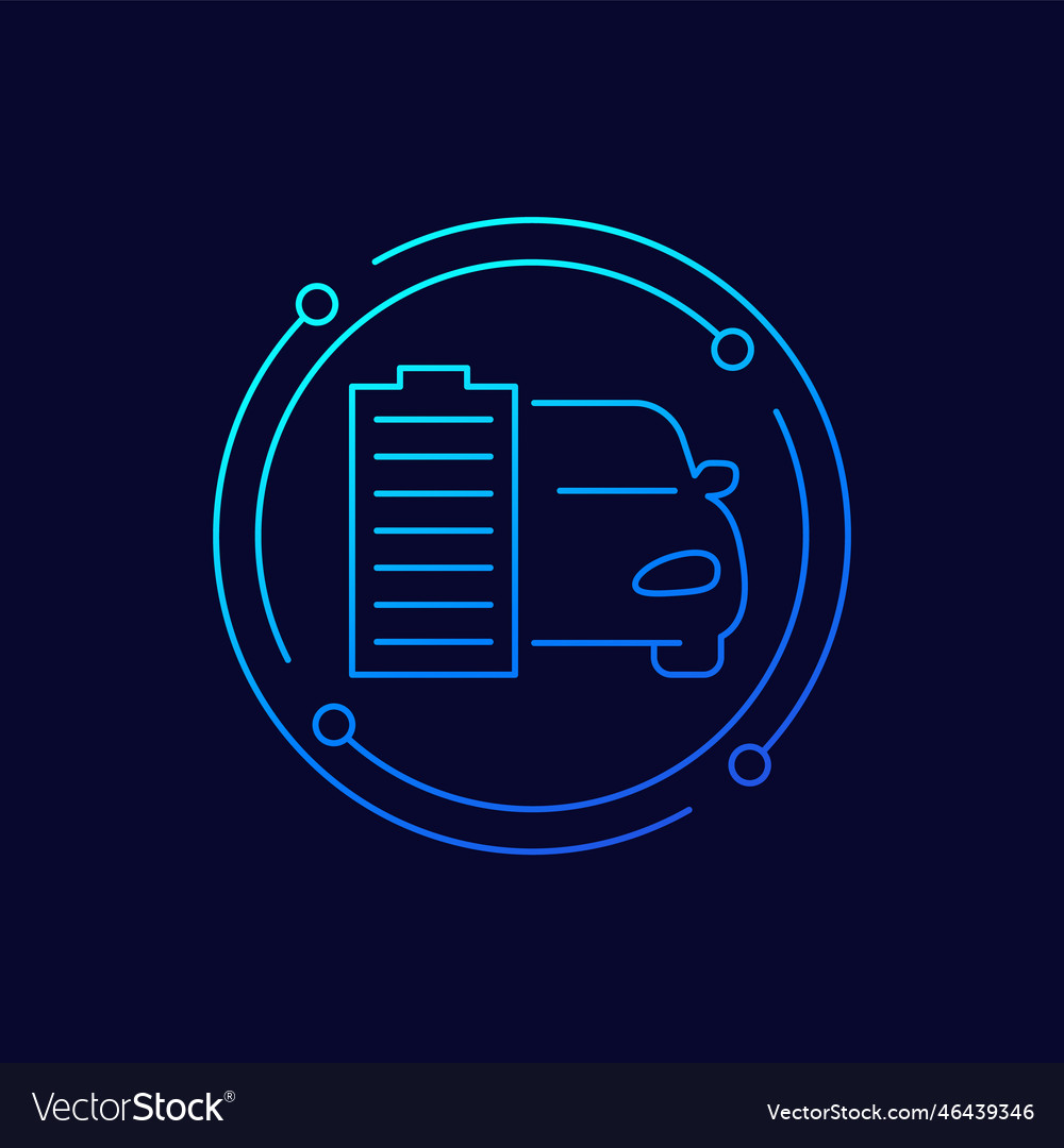 Electric car with full battery line icon