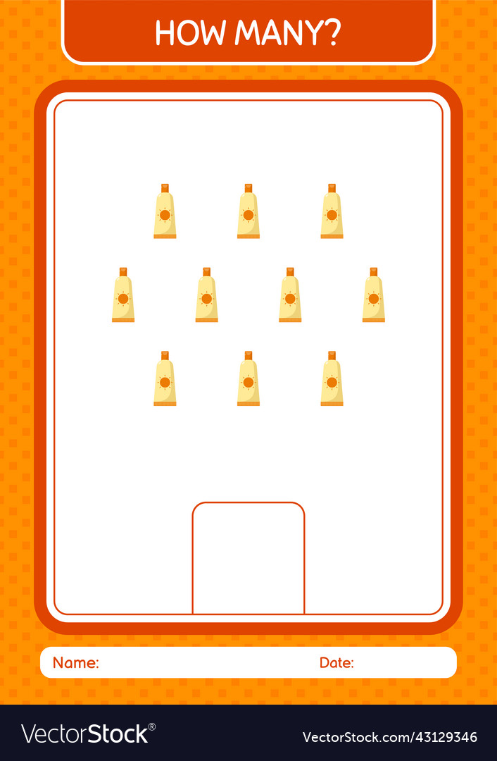 How many counting game with sunblock worksheet Vector Image How many counting game with sunblock worksheet