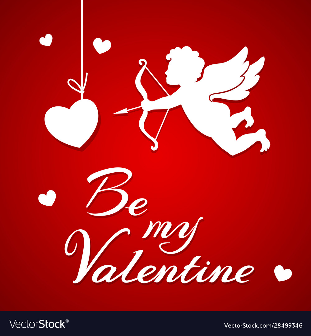 Paper cupid on a red background Royalty Free Vector Image