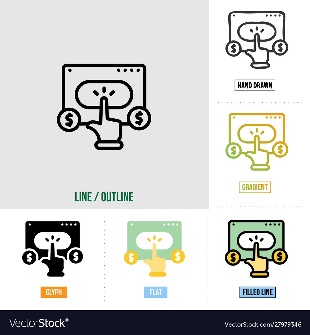 Pay per click icon in six different styles based