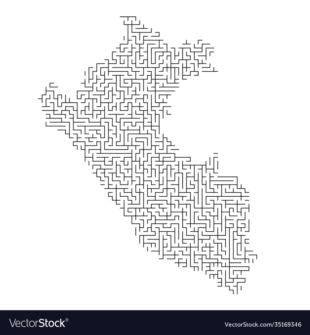 Peru map from black pattern maze grid vector image Peru map from black pattern maze grid