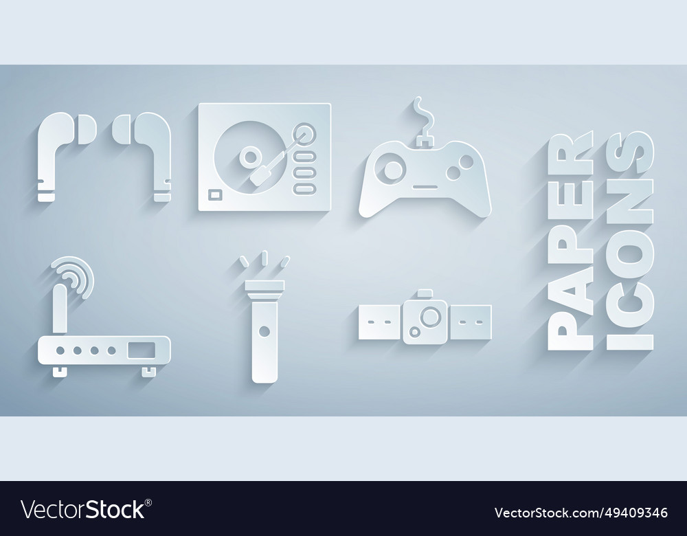 Set flashlight gamepad router and wi-fi signal vector image Set flashlight gamepad router and wi-fi signal
