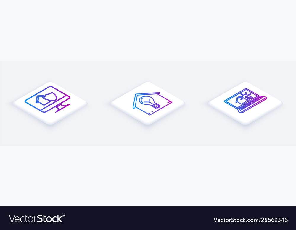 Set isometric line computer monitor with house Vector Image Set isometric line computer monitor with house