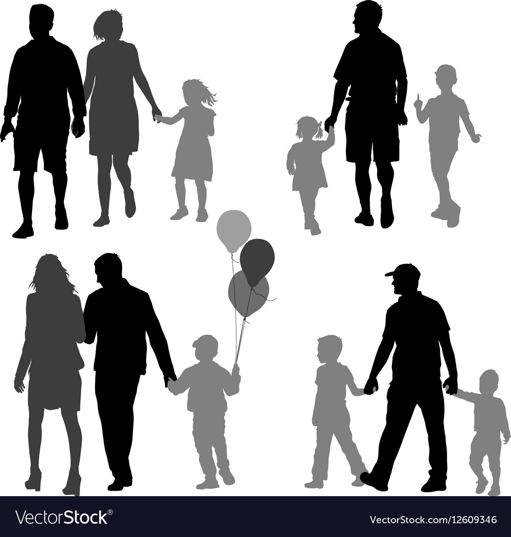 Set silhouette of happy family on a white