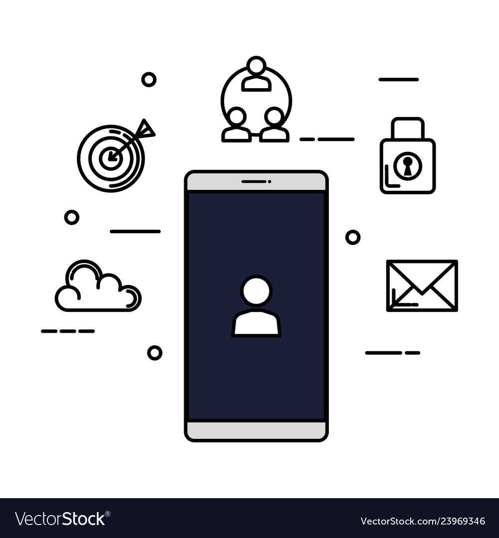 Smartphone with user and set icons vector image Smartphone with user and set icons