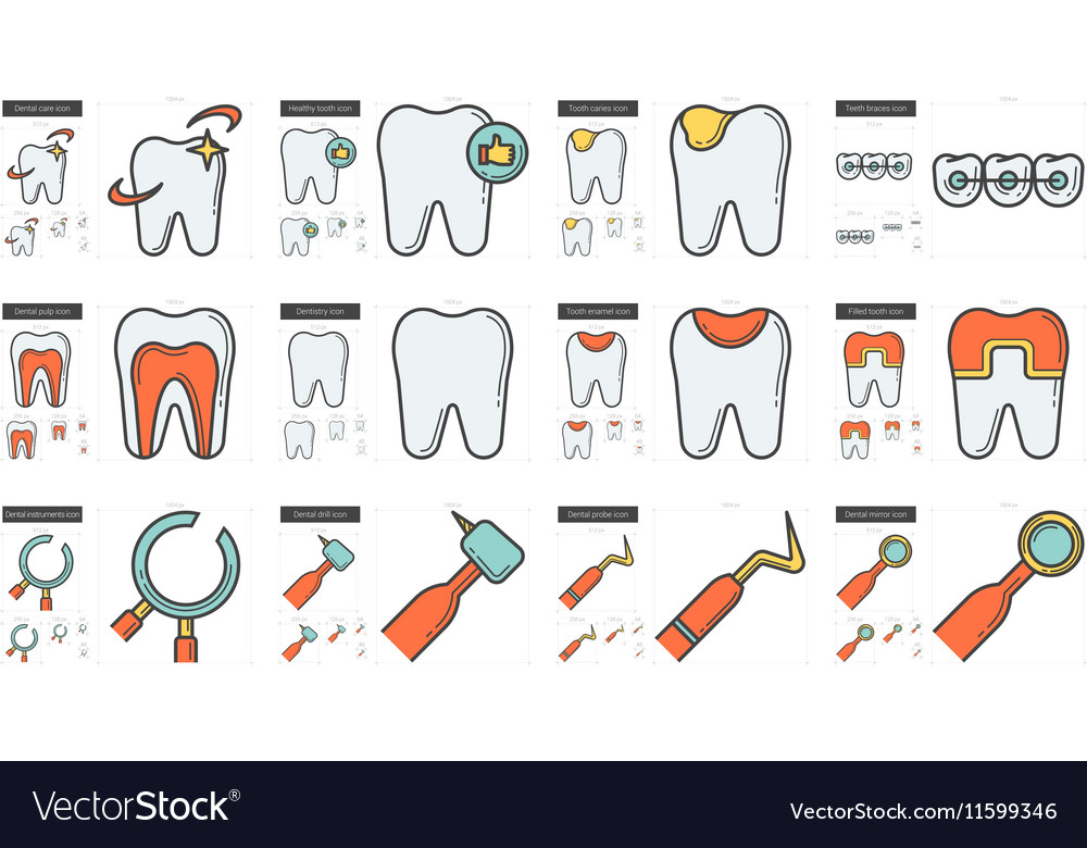 Stomatology line icon set