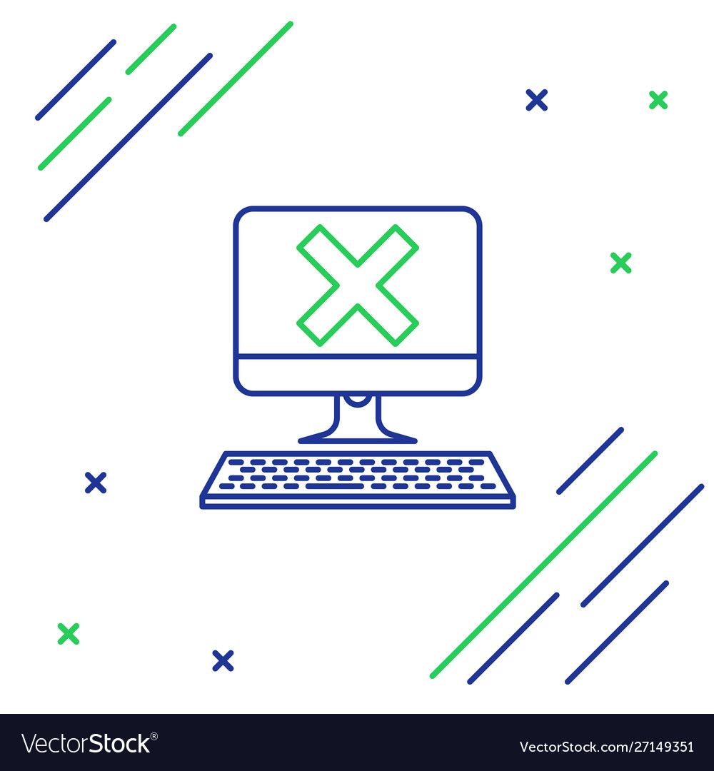 Blue and green line computer with keyboard x