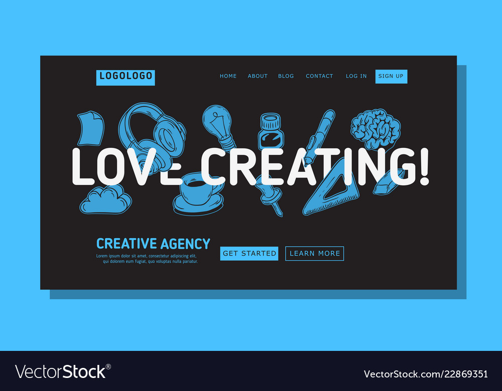 Creative agency office landing page example mockup