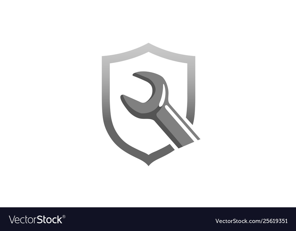 Creative wrench shield logo design symbol