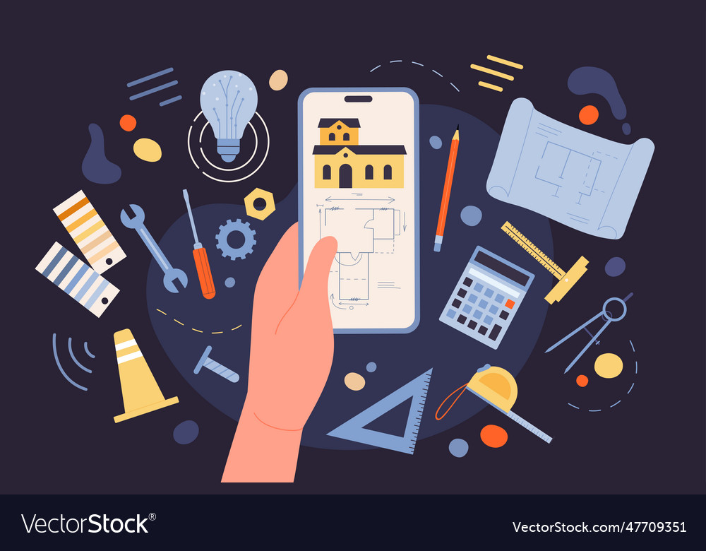 Development of architecture project dark concept vector image Development of architecture project dark concept