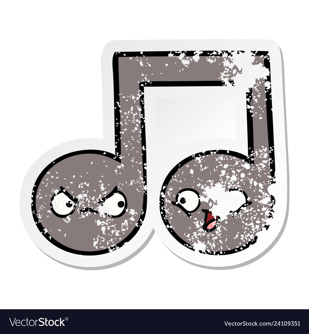 Distressed sticker of a cute cartoon musical note