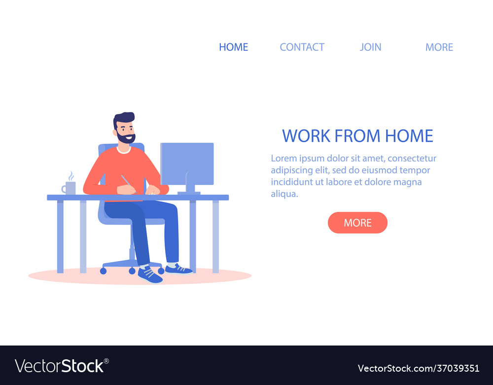 Happy man working from home at computer