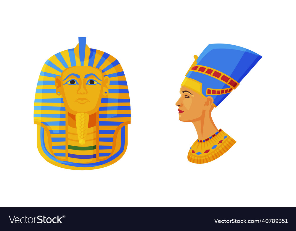 Nefertiti bust and pharaoh head as great egyptian Vector Image