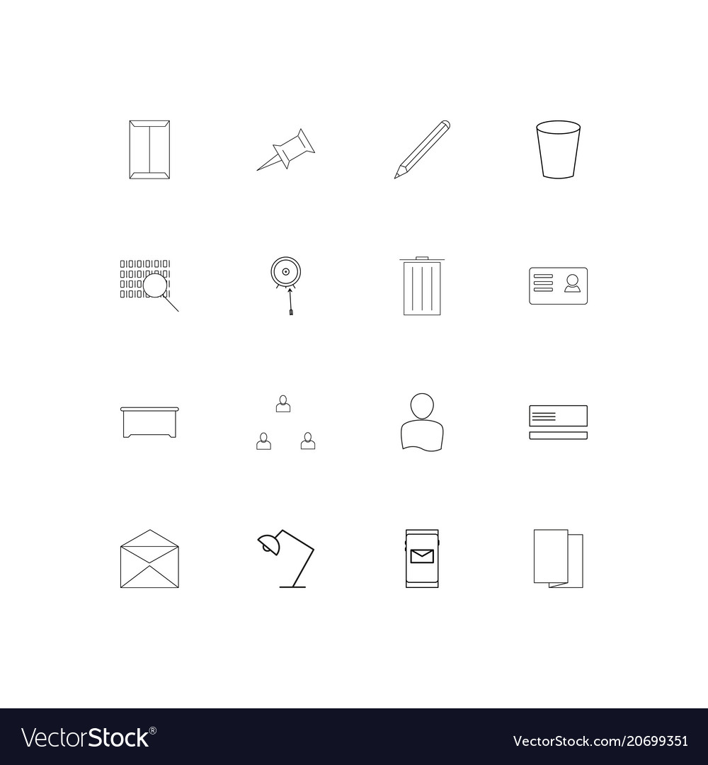 Office simple linear icons set outlined
