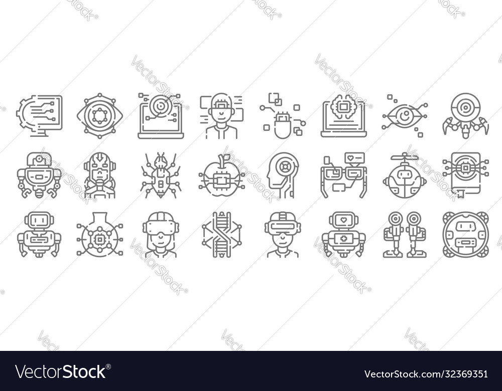 Robotics line icons linear set quality vector image Robotics line icons linear set quality