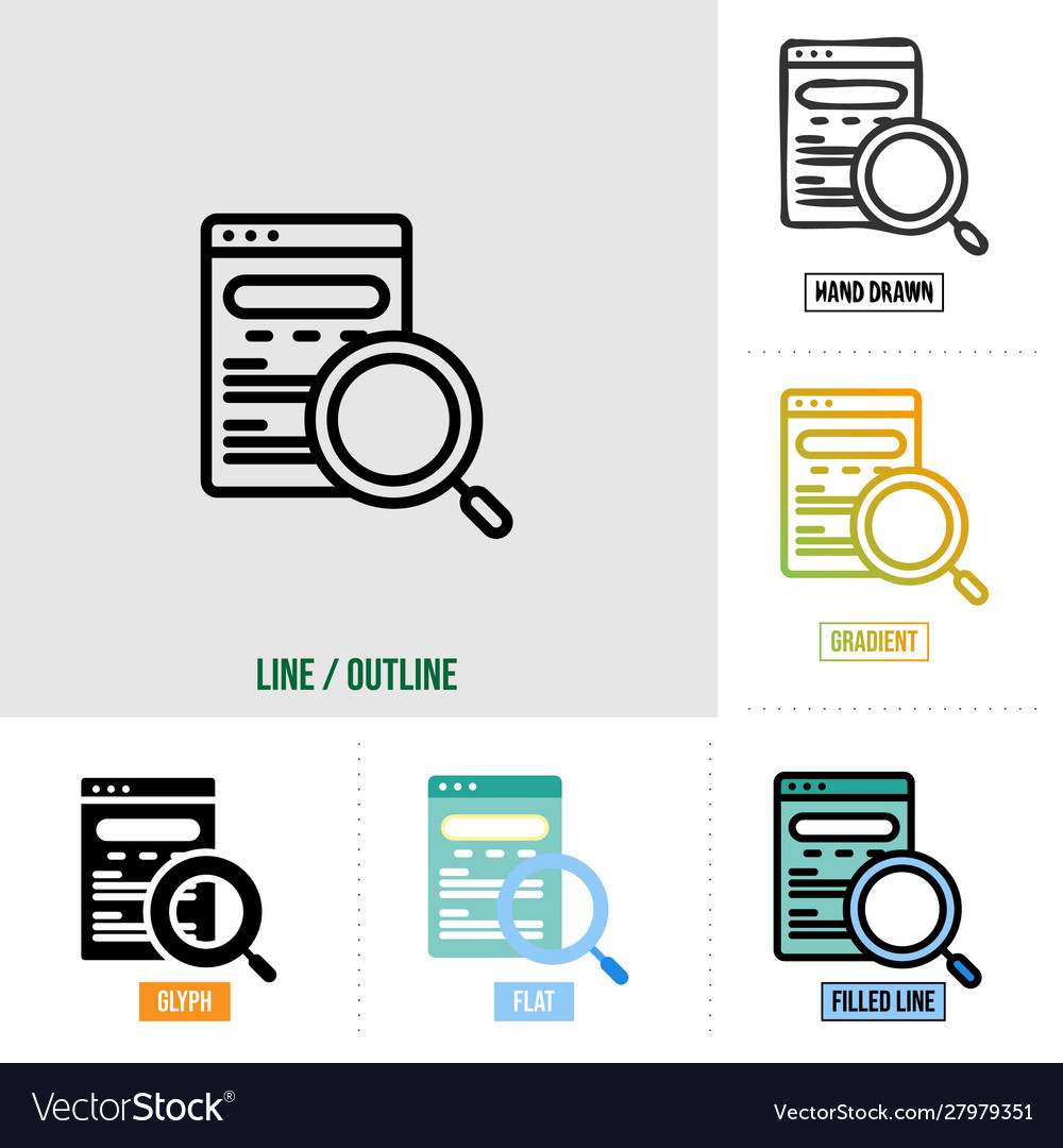 Search engine icon in six different styles based
