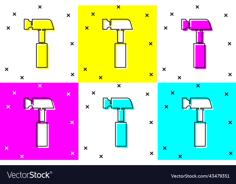 Set hammer icon isolated on color background tool