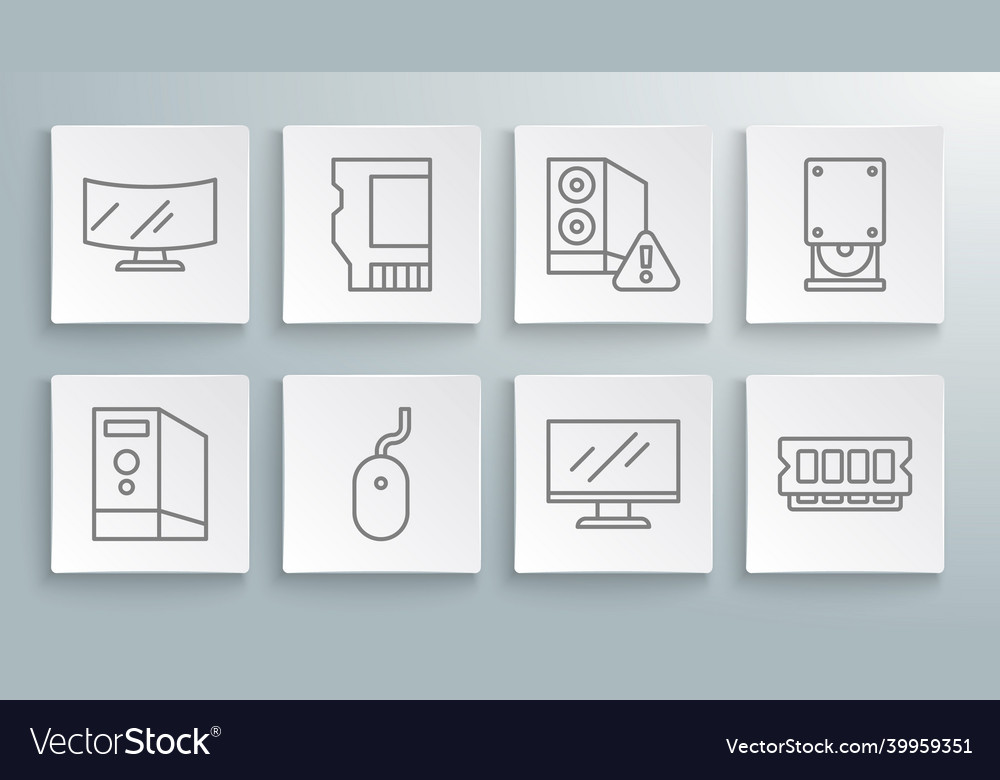 Set line case of computer sd card mouse vector image Set line case of computer sd card mouse
