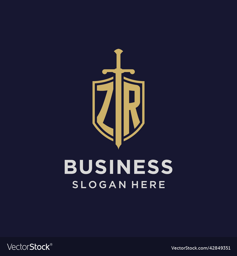 Zr logo initial monogram with shield and sword Vector Image Zr logo initial monogram with shield and sword