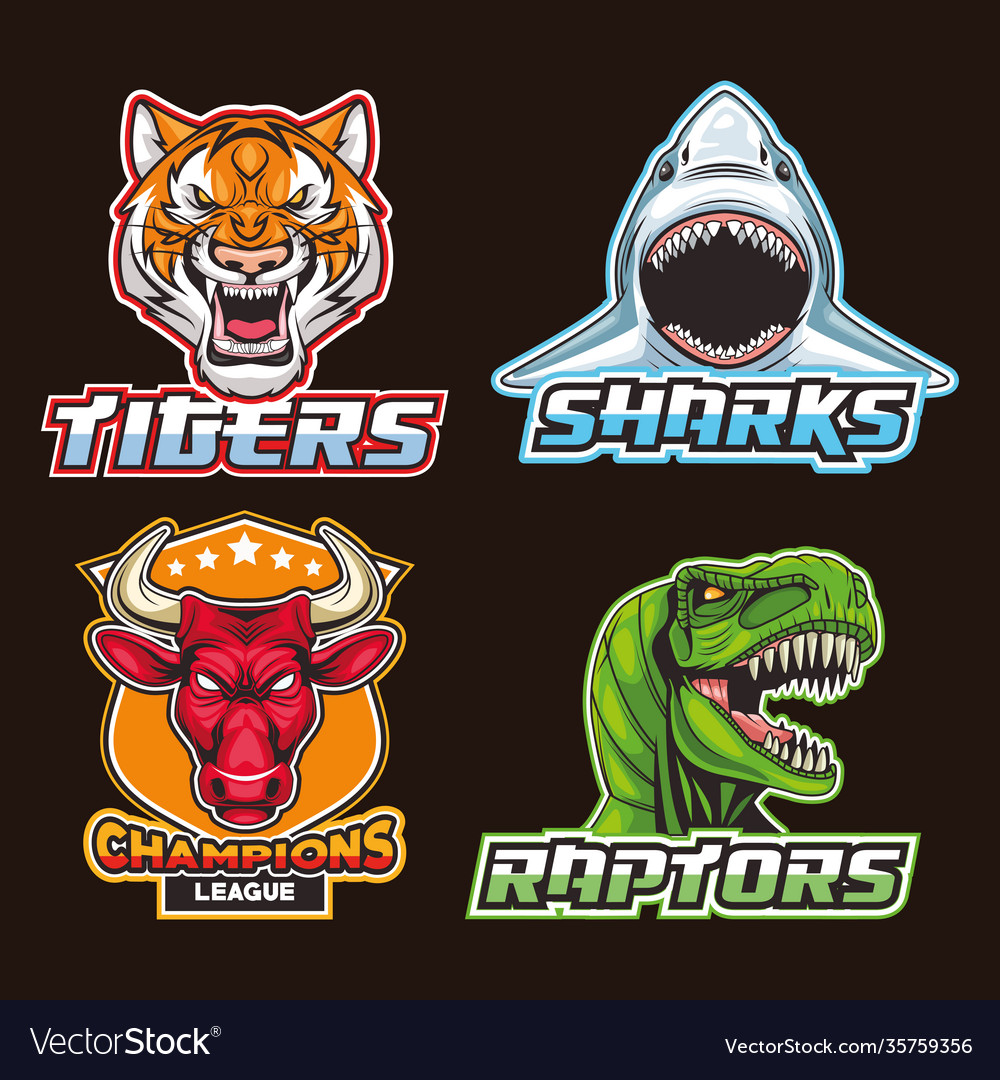 Bundle four wild animals heads and letterings Vector Image Bundle four wild animals heads and letterings Vector Image