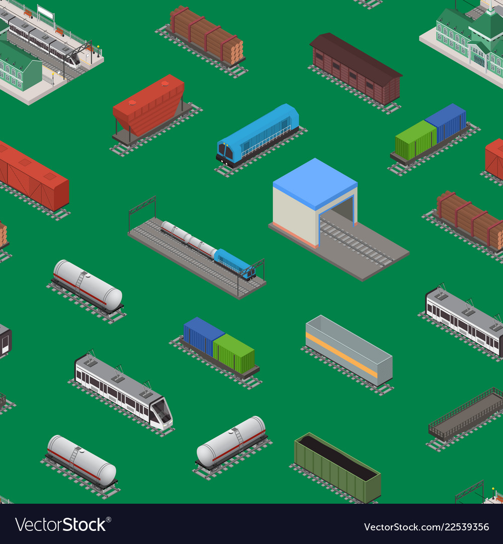 Different types train 3d seamless pattern vector image Different types train 3d seamless pattern