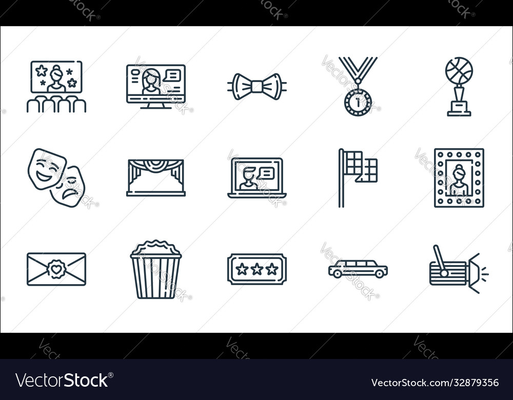 Fame line icons linear set quality vector image Fame line icons linear set quality