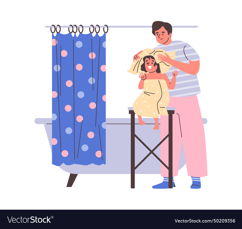 Father drying his cheerful