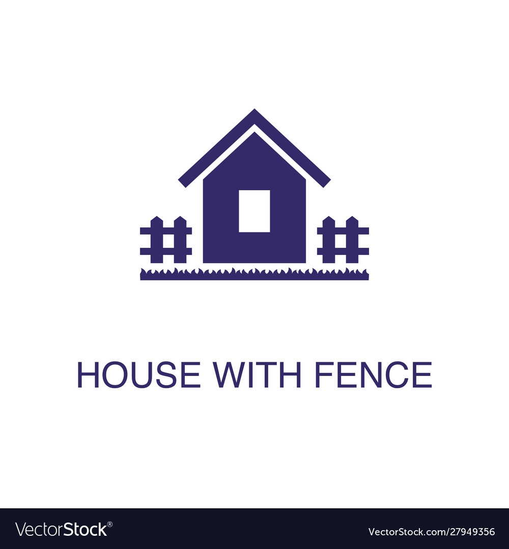 House with fence element in flat simple style