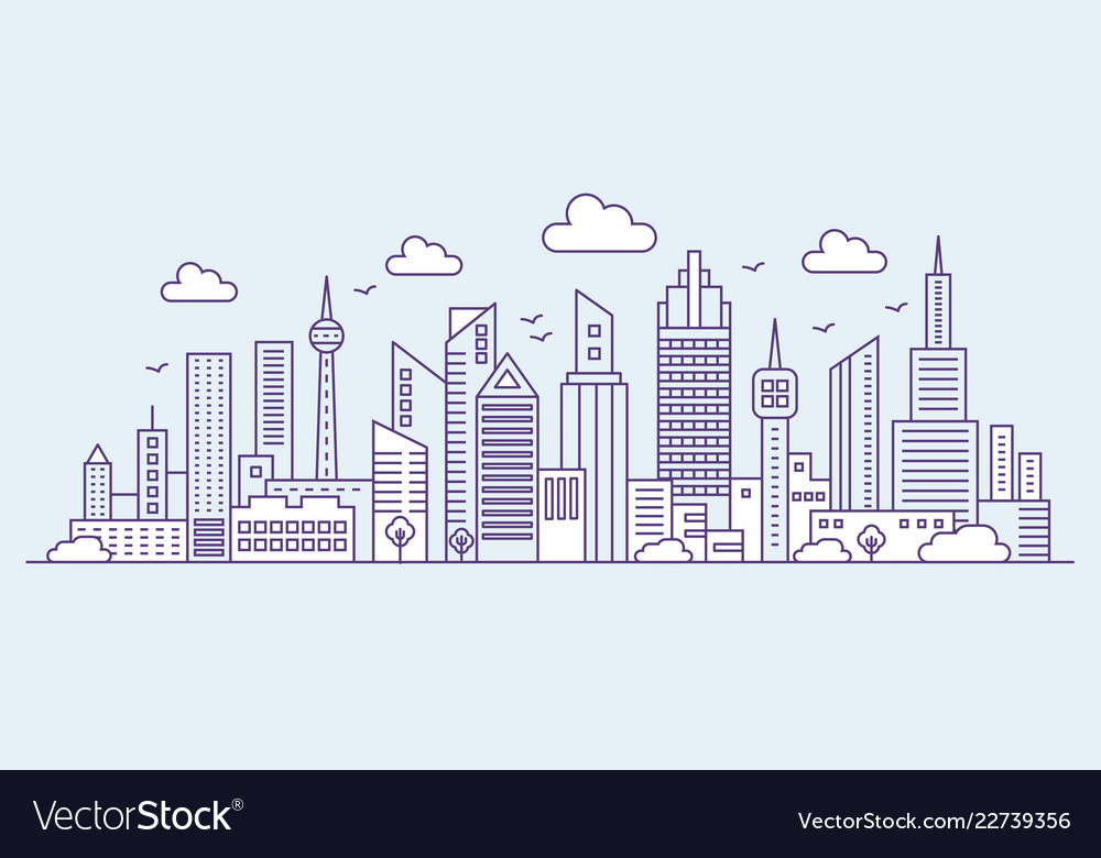 Line modern urban big city on blue background Vector Image