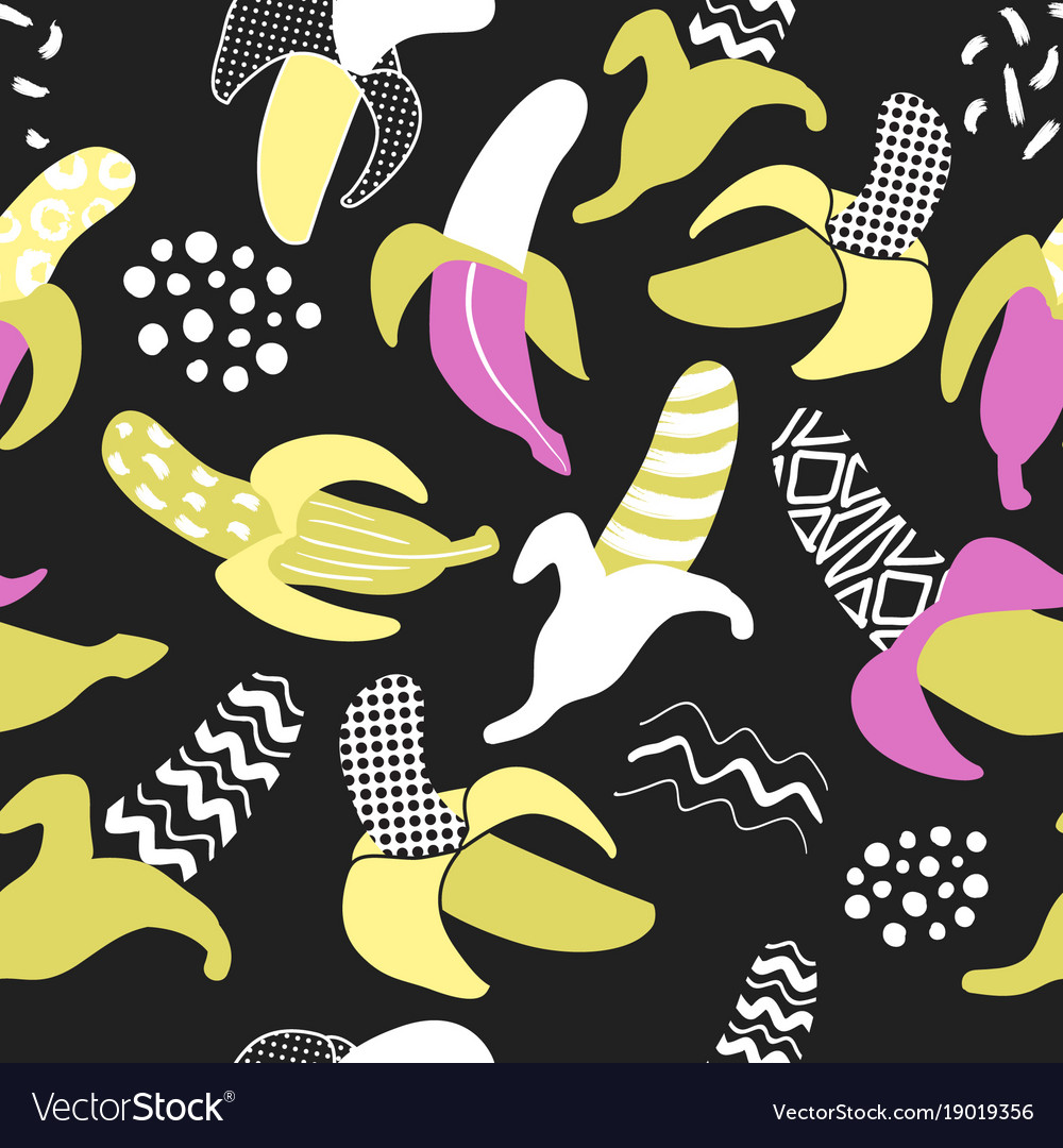 Memphis seamless pattern with banana abstract