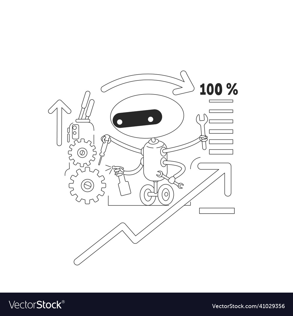 Optimization bot thin line concept robot vector image Optimization bot thin line concept robot