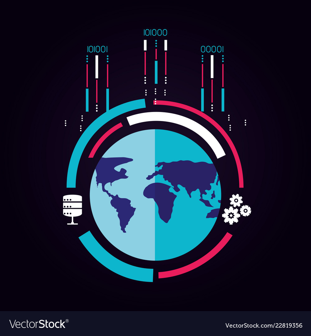Planet earth with data center and circuit