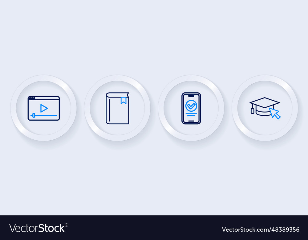 Set line graduation cap with cursor online quiz vector image Set line graduation cap with cursor online quiz