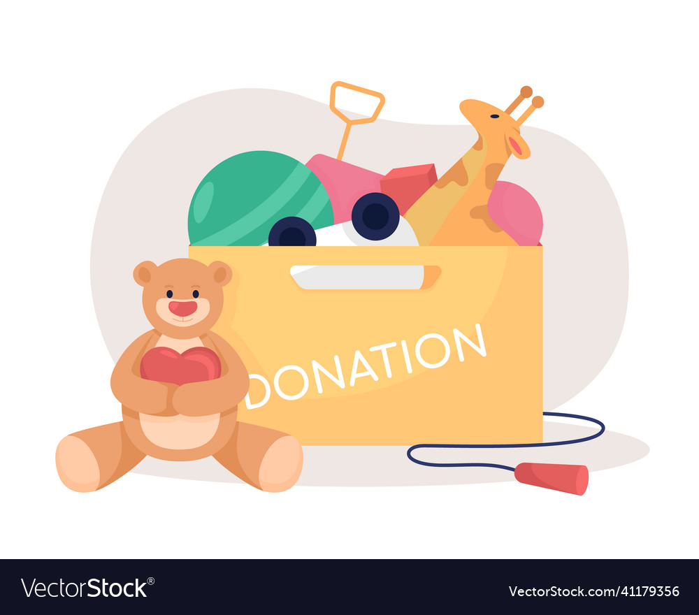 Toys donation box 2d isolated vector image Toys donation box 2d isolated