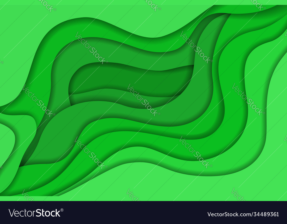 Abstract bright green wavy paper cut background