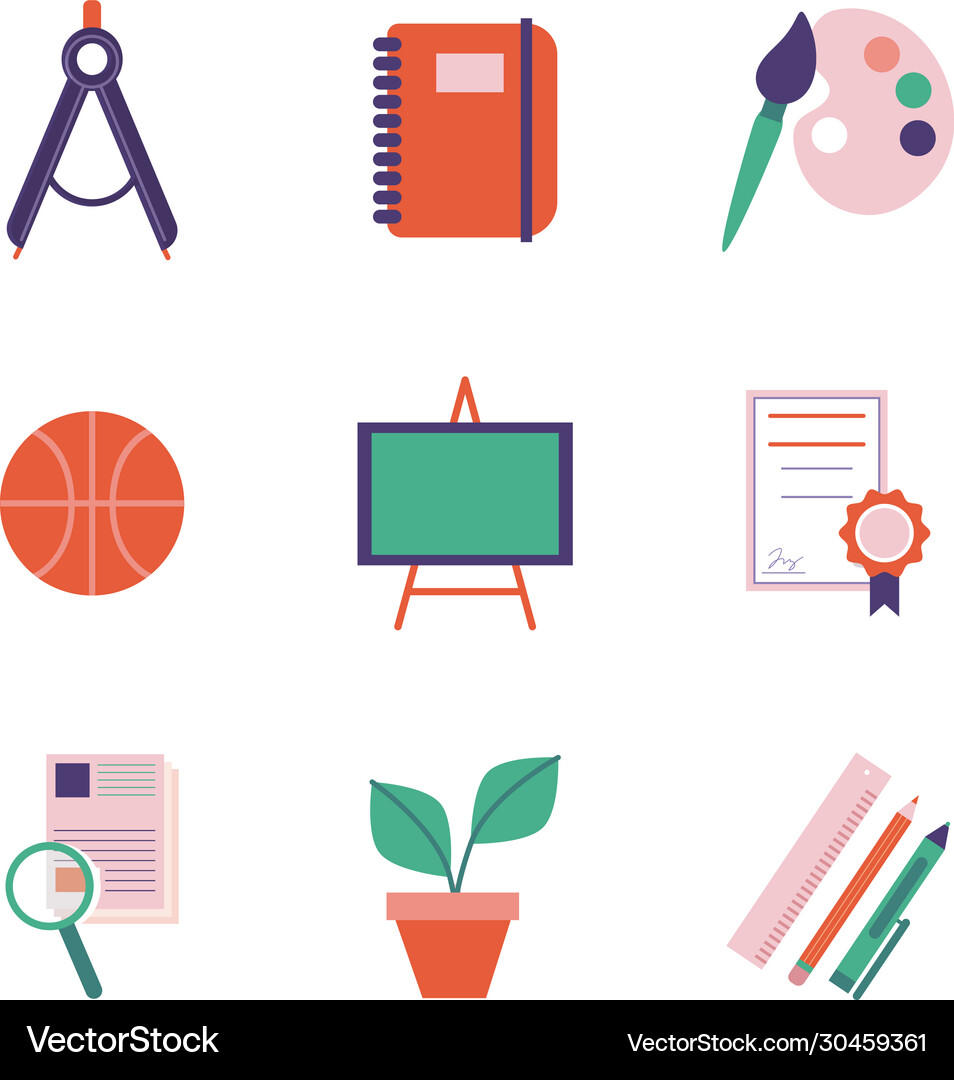 Bundle schoolflat style set icons Royalty Free Vector Image