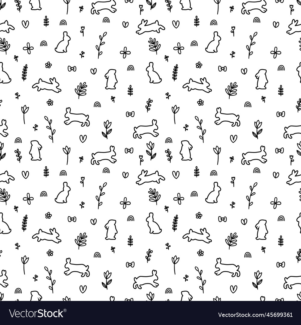 Hand drawn seamless pattern with rabbits