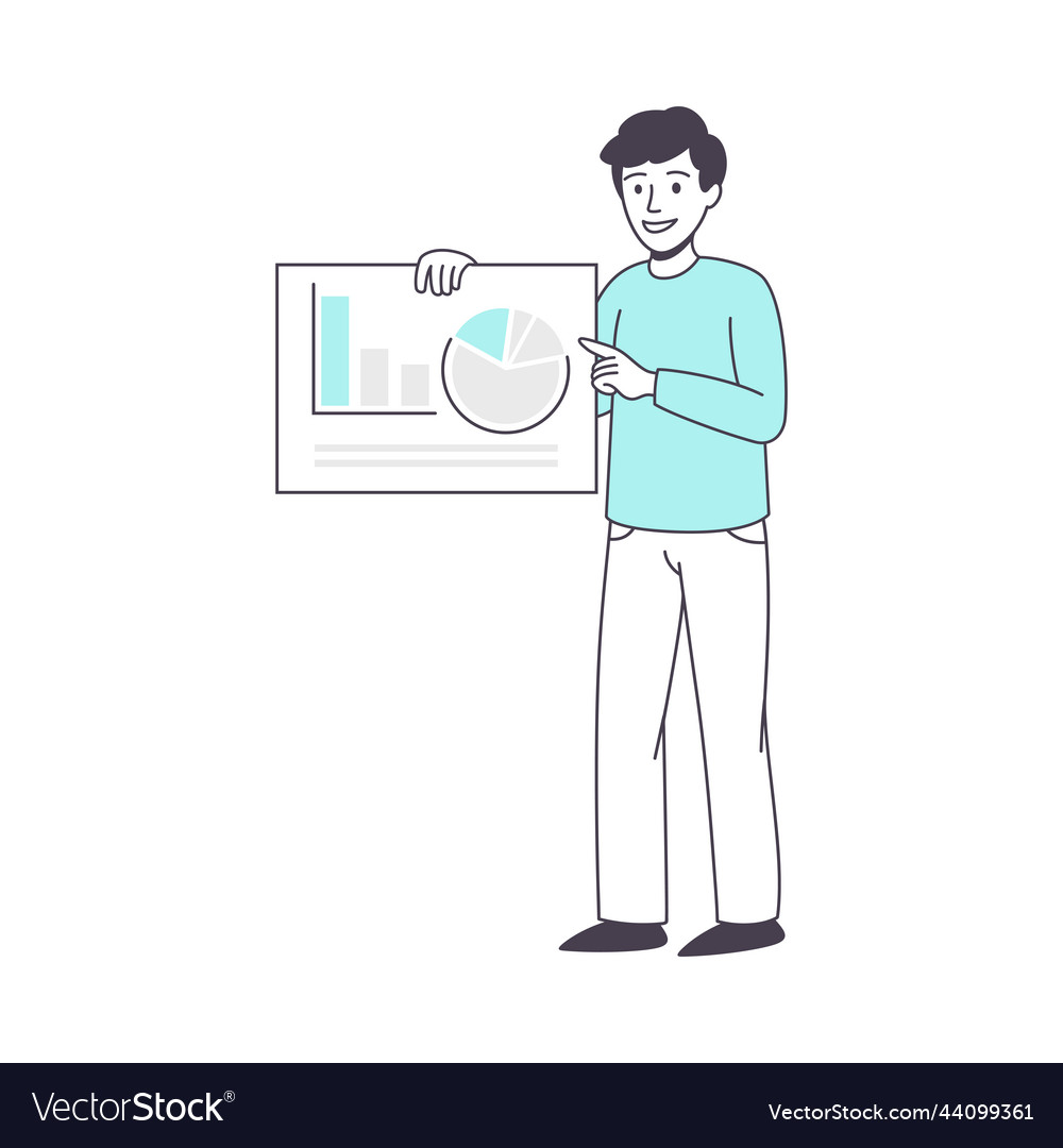 Man business character showing graph or chart vector image Man business character showing graph or chart