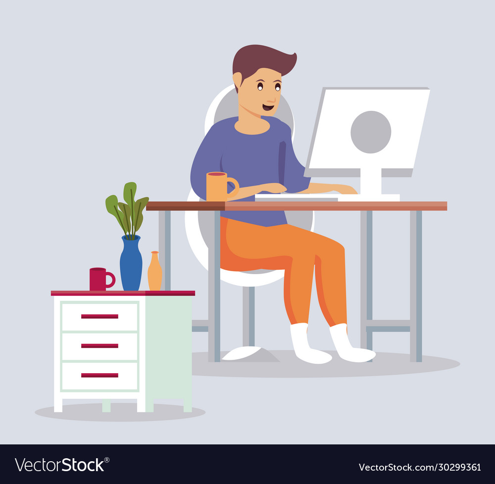 Man using desktop work at home vector image Man using desktop work at home