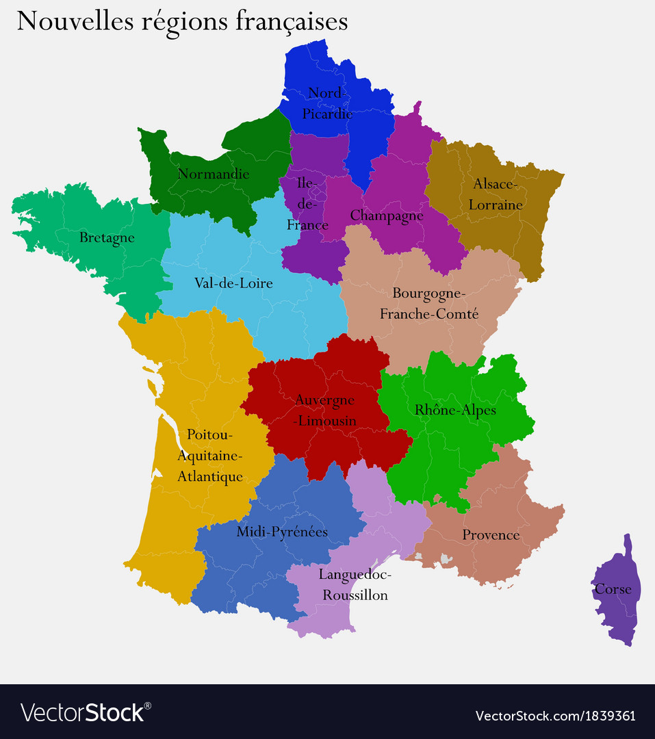 new regions of france map New French Regions Royalty Free Vector Image Vectorstock new regions of france map