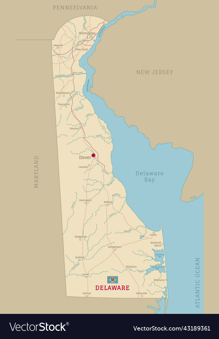 Road map of delaware us american federal state Vector Image