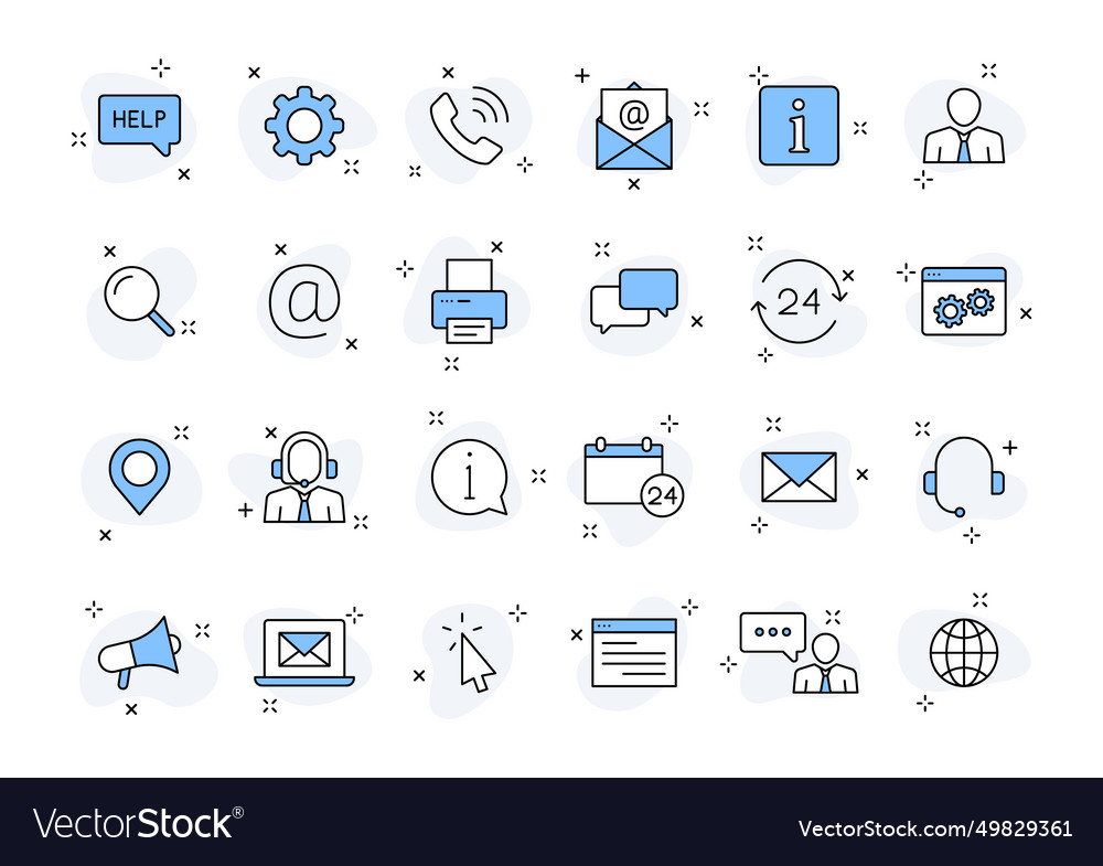 Set of 24 support and help web icons in line vector image Set of 24 support and help web icons in line