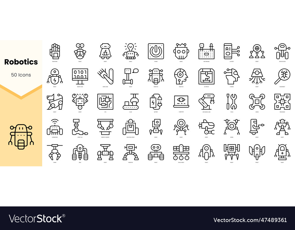Set of robotics icons simple line art style icons Vector Image