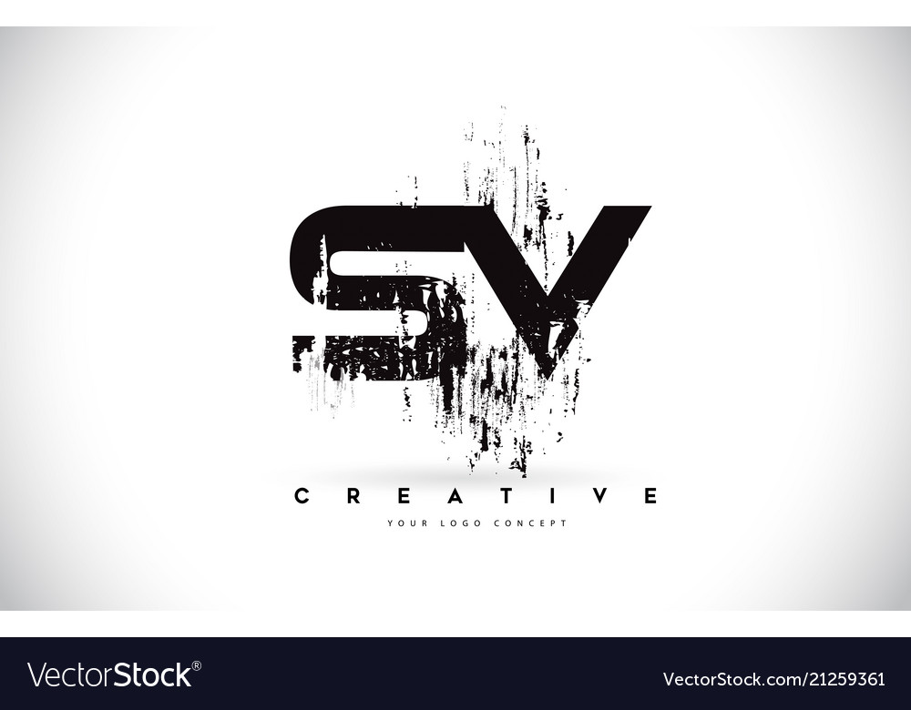 Sv s v grunge brush letter logo design in black